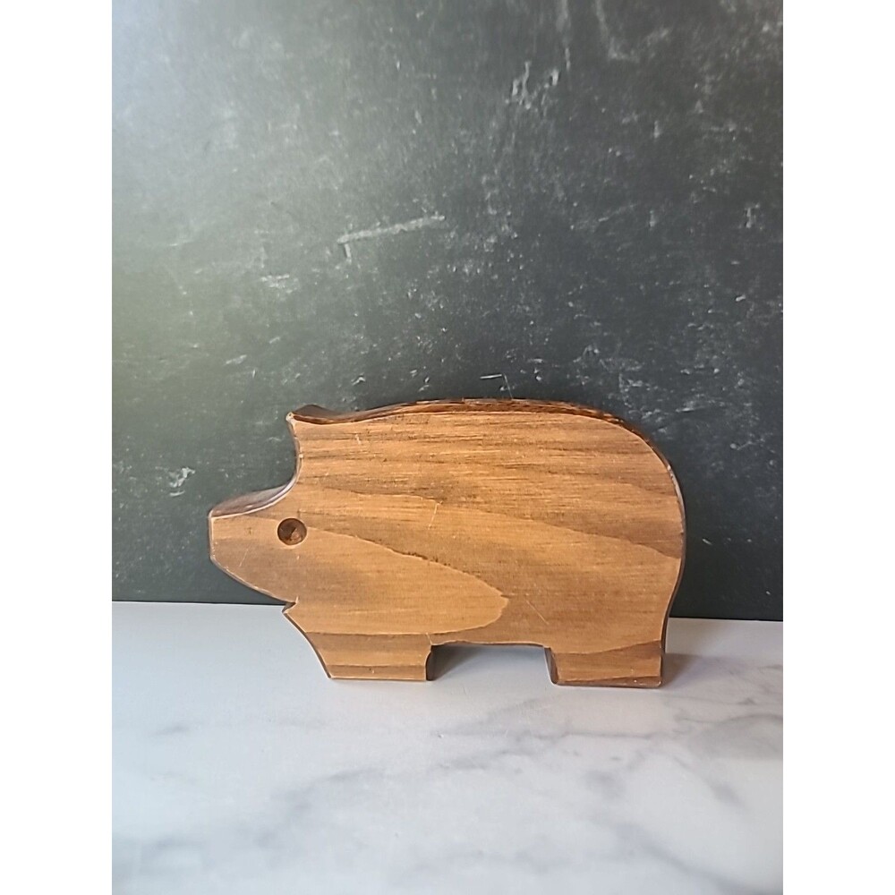 Pen Holder Handmade Wooden Pig Shaped Vintage